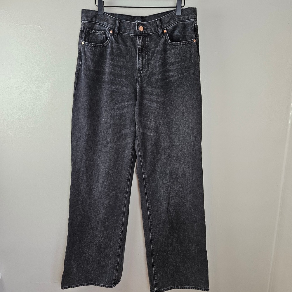 Express Wide Leg High Waisted Jeans Sz 10 Black Wash Denim‎